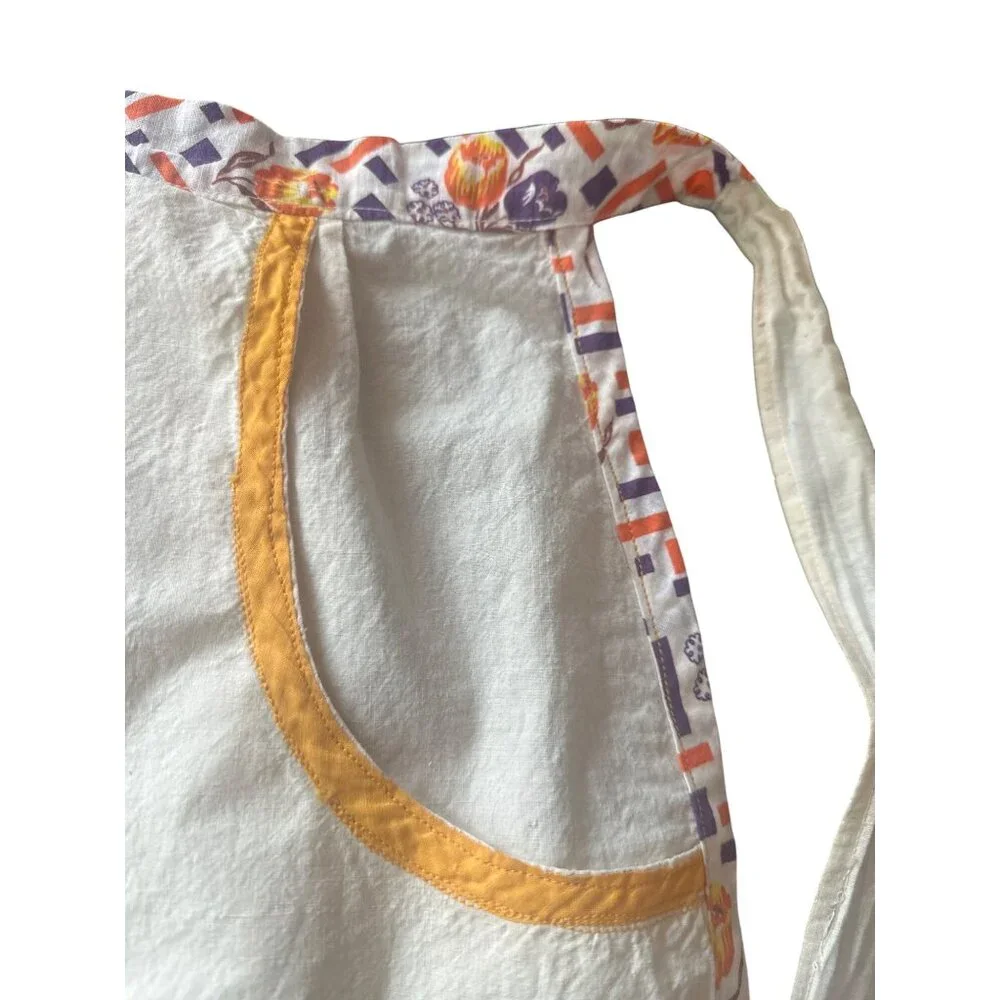 Vintage Handmade Mini Child‎ Cotton Apron With Floral Trim & Dual Pockets